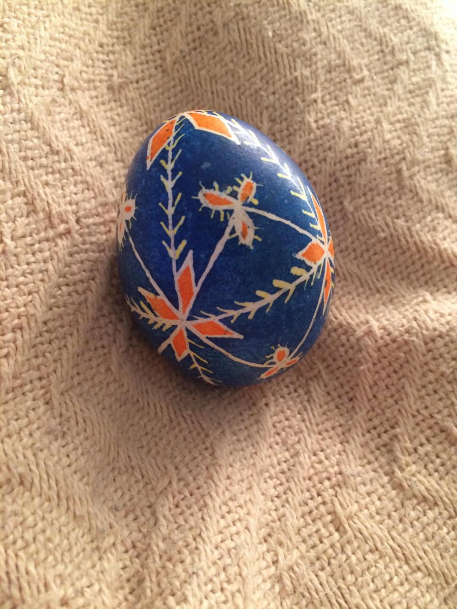 A Pysanka created by Allison Stashko during the 2018 Easter Egg Workshop