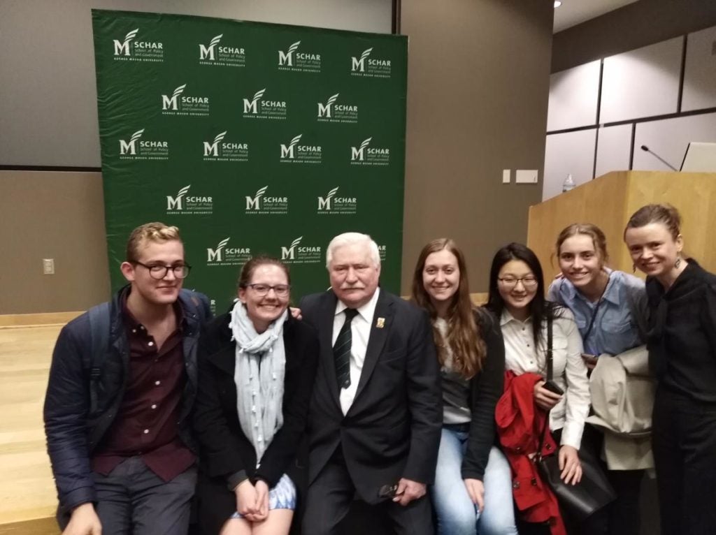 Prof. Sadowska with her students with Lech Wałęsa